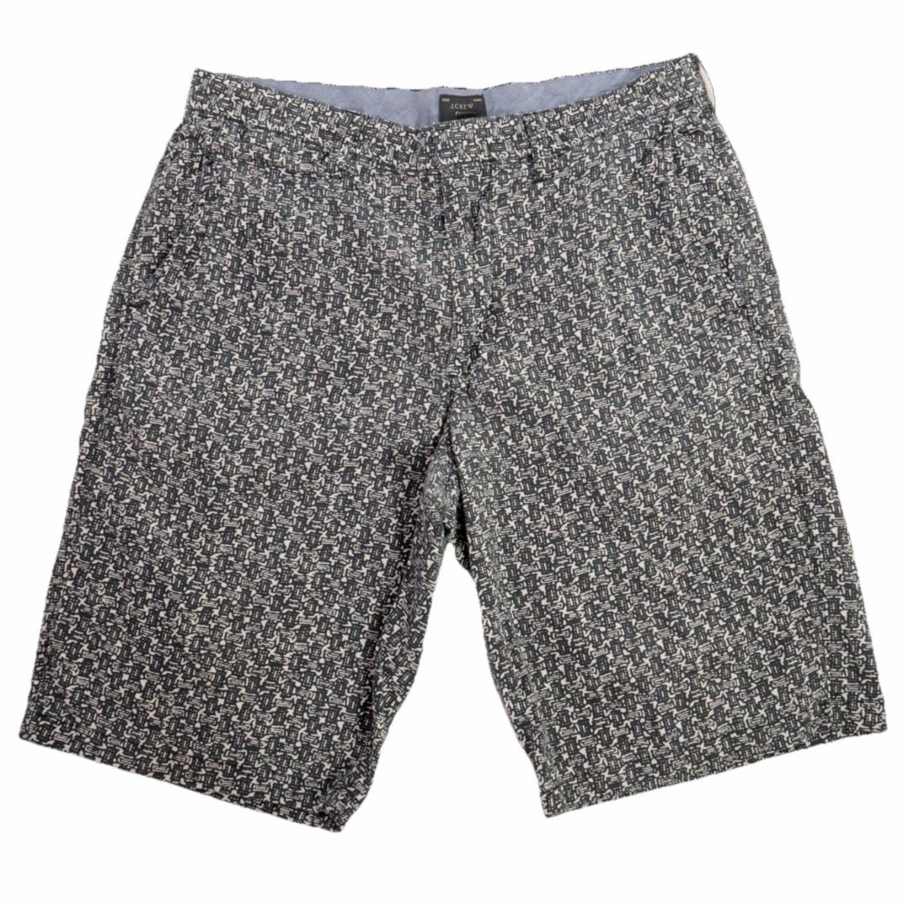 J Crew Club Shorts Gray Geometric Chino Flat Front Cotton Casual Summer Men 32